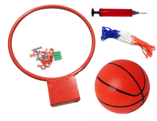 Basketball Hoop Metal Ring with Net, Ball, Pump & Wall Mounted Set